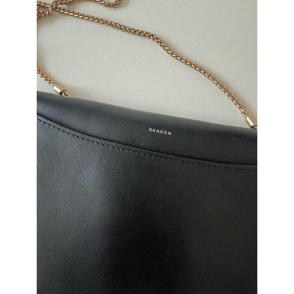 Skagen Crossbody Bag Black Leather Chain Link Clutch Cow Hide Envelope - Picture 4 of 15